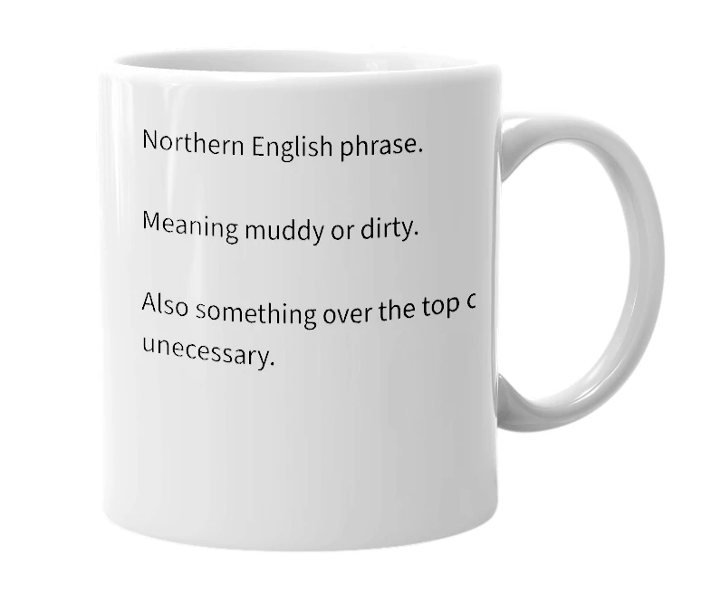 White mug with the definition of 'Clarty'