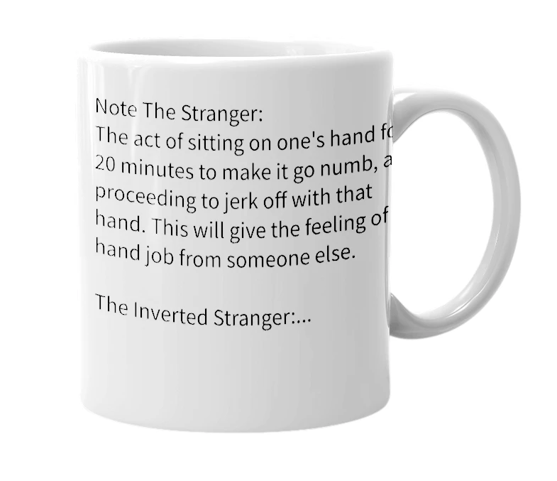 White mug with the definition of 'The Inverted Stranger'
