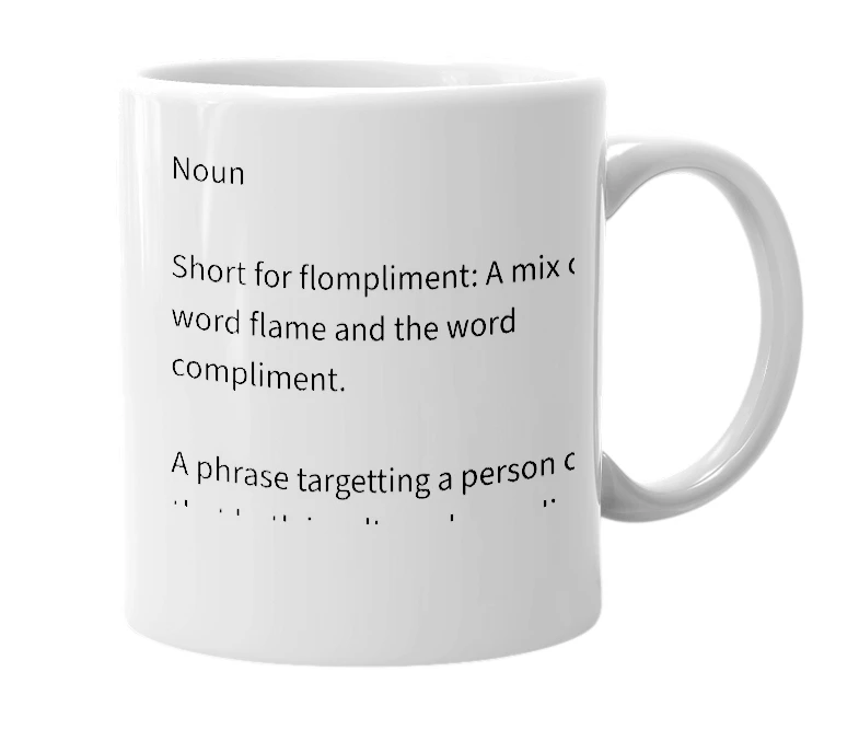 White mug with the definition of 'Flomp'