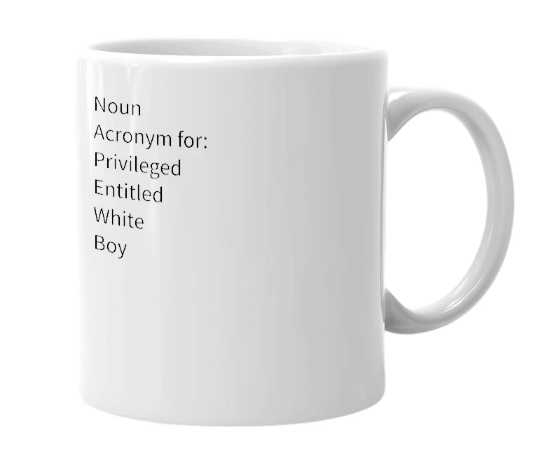 White mug with the definition of 'Pewb'