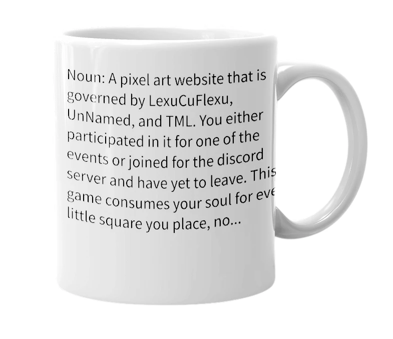 White mug with the definition of 'Pixel Anarchy Online'