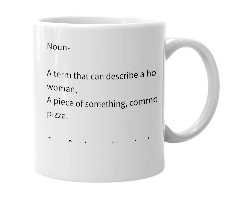 White mug with the definition of 'Slice'