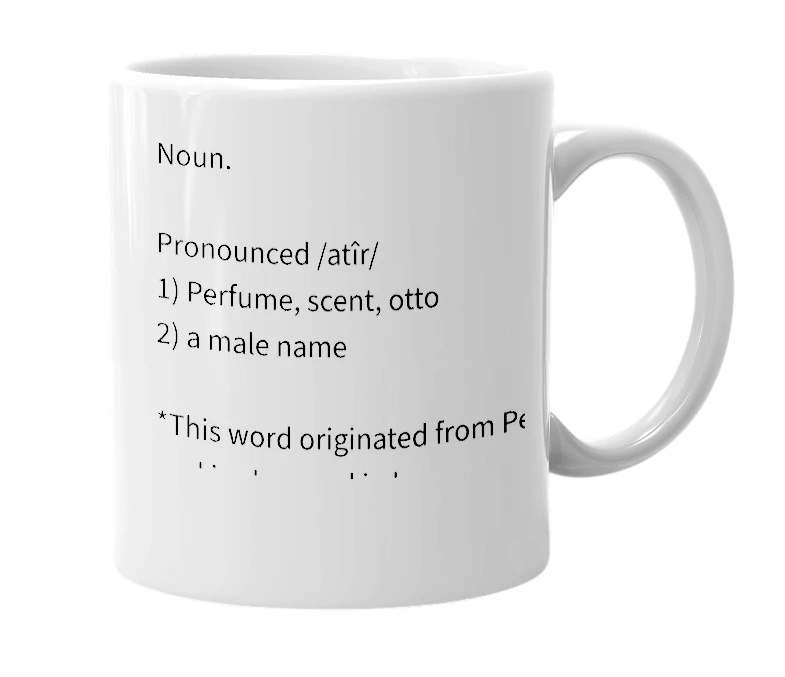 White mug with the definition of 'Attar'