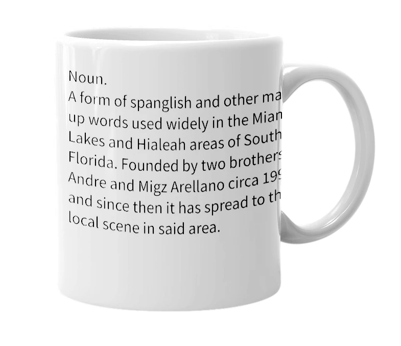 White mug with the definition of 'Distortion Language'