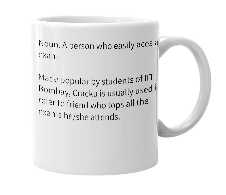 White mug with the definition of 'Cracku'