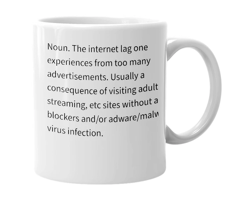 White mug with the definition of 'ad lag'