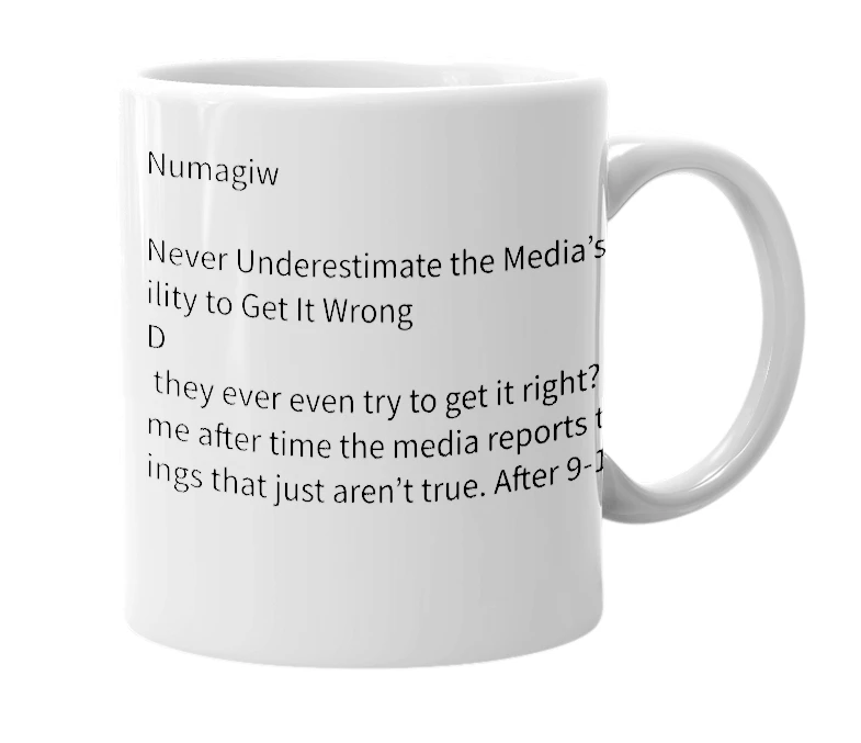 White mug with the definition of 'NUMAGIW'