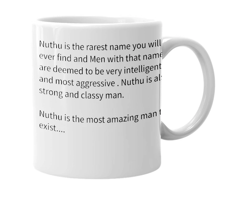 White mug with the definition of 'Nuthu'