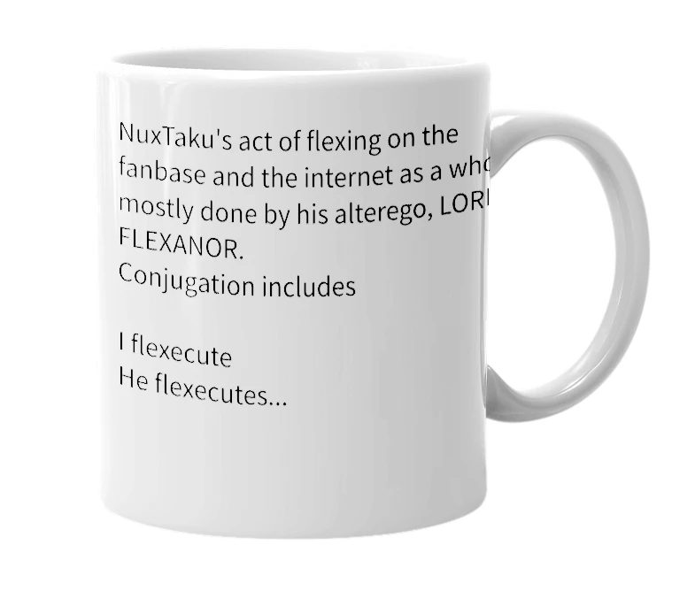 White mug with the definition of 'Flexecution'