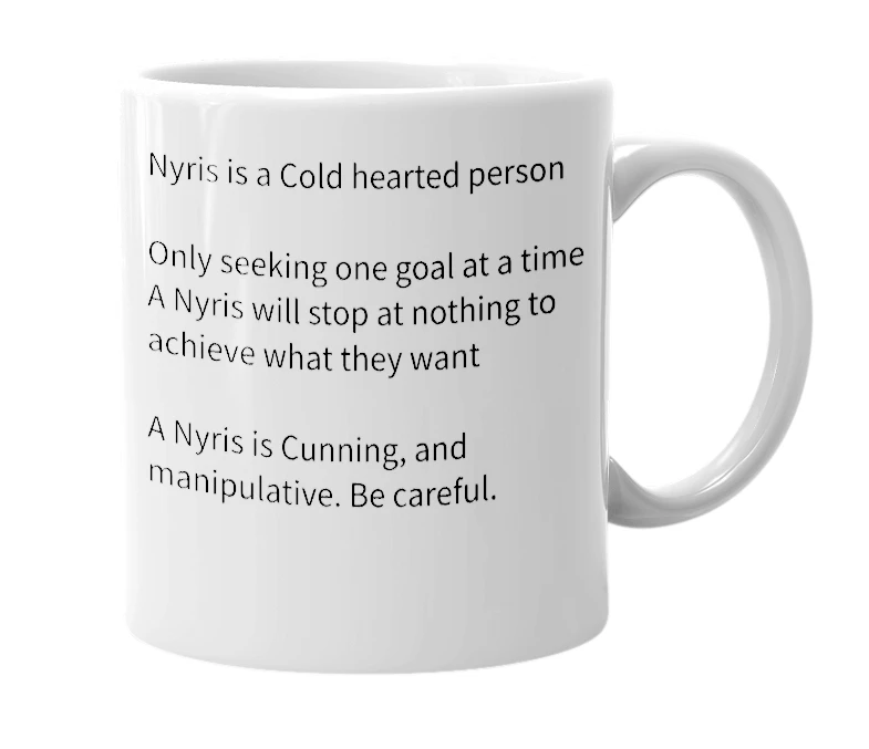 White mug with the definition of 'Nyris'