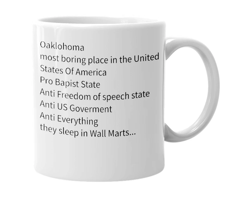 White mug with the definition of 'oaklohoma'