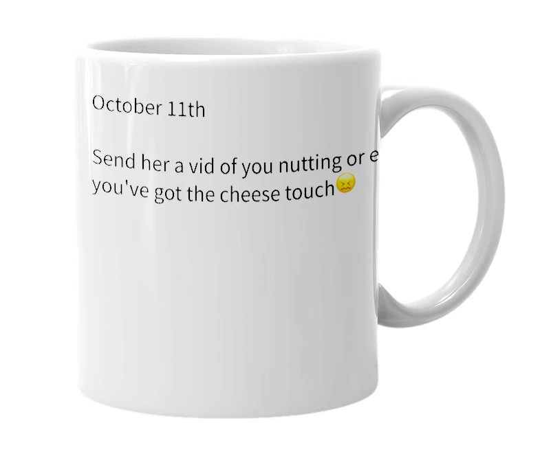 White mug with the definition of 'Nutting vid day'