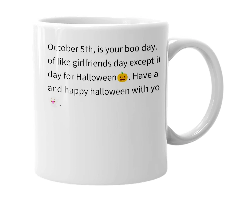 White mug with the definition of 'National Boo Day'