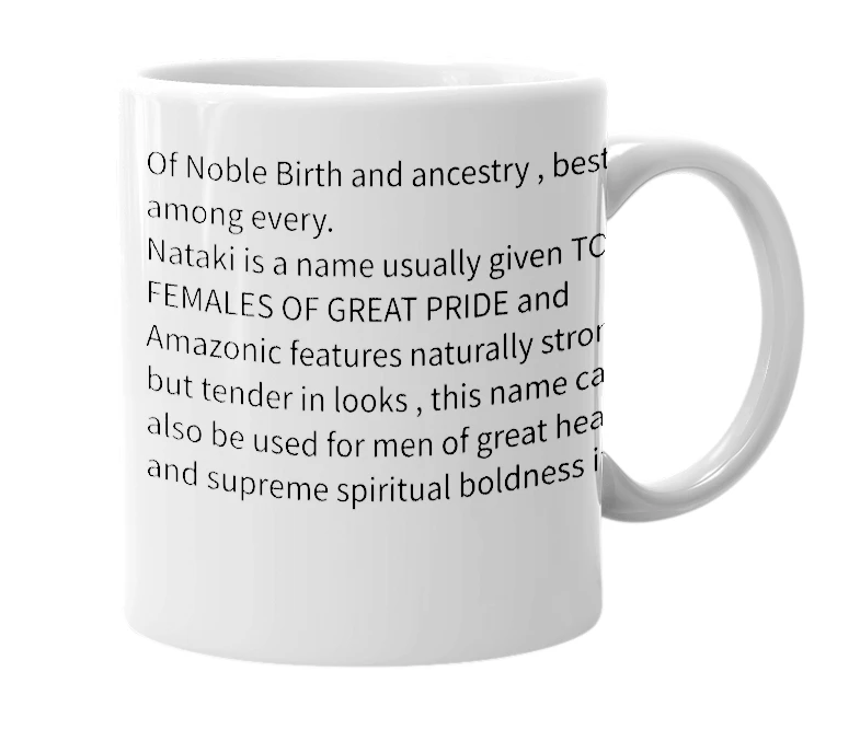 White mug with the definition of 'Nataki'