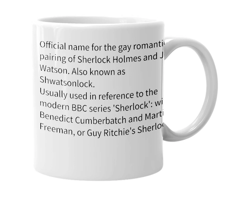 White mug with the definition of 'Johnlock'