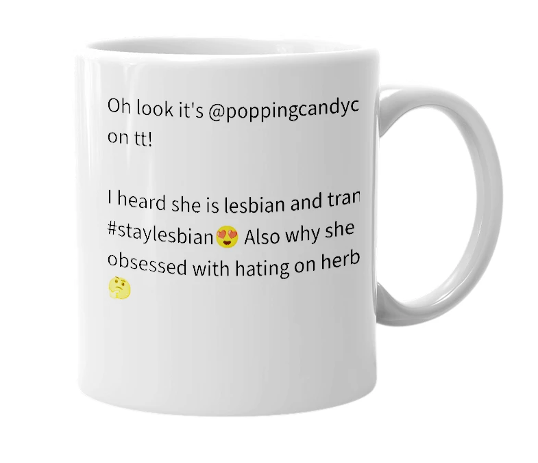 White mug with the definition of '@poppingcandycookie_'