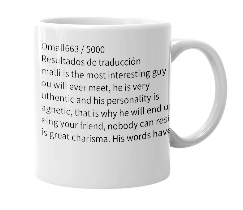 White mug with the definition of 'Omalli'