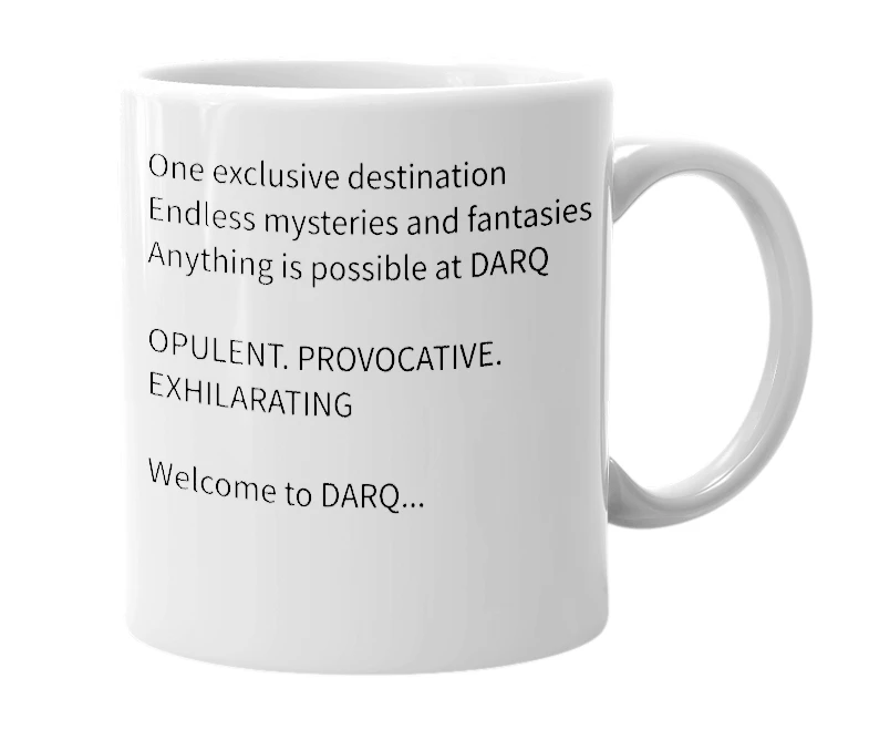 White mug with the definition of 'darq'