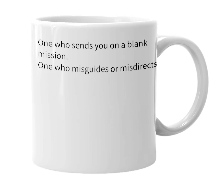White mug with the definition of 'send off'