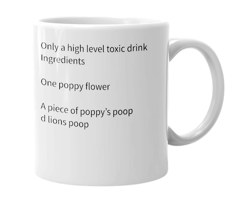 White mug with the definition of 'Poppy Juice'