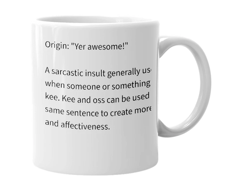 White mug with the definition of 'oss'