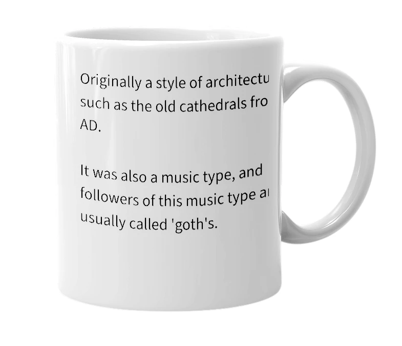 White mug with the definition of 'gothic'
