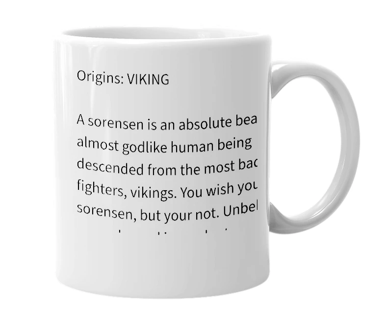 White mug with the definition of 'sorensen'