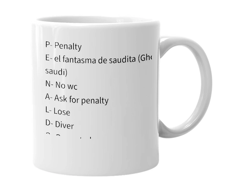 White mug with the definition of 'Penaldo'