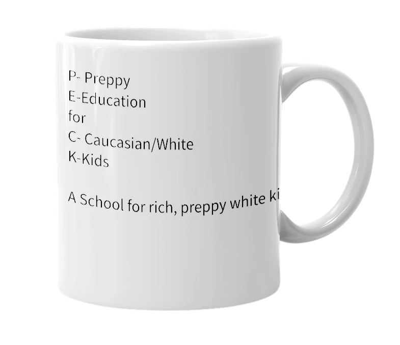 White mug with the definition of 'The Peck School'