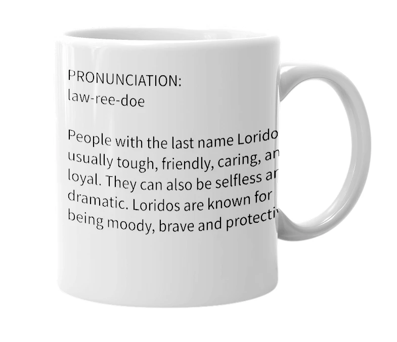White mug with the definition of 'Lorido'