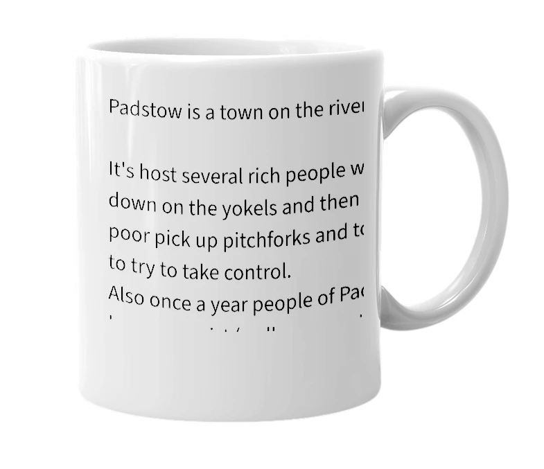 White mug with the definition of 'Padstow'