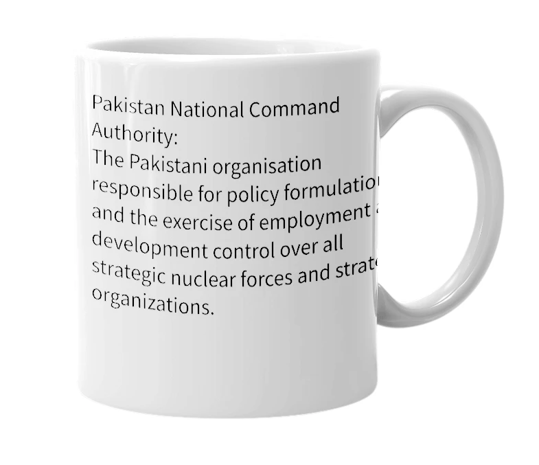 White mug with the definition of 'Pakistan NCA'