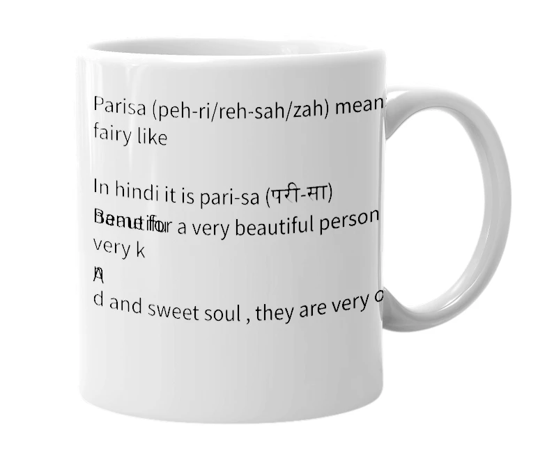 White mug with the definition of 'Parisa'