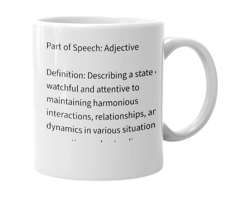 White mug with the definition of 'Harmonivigilant'