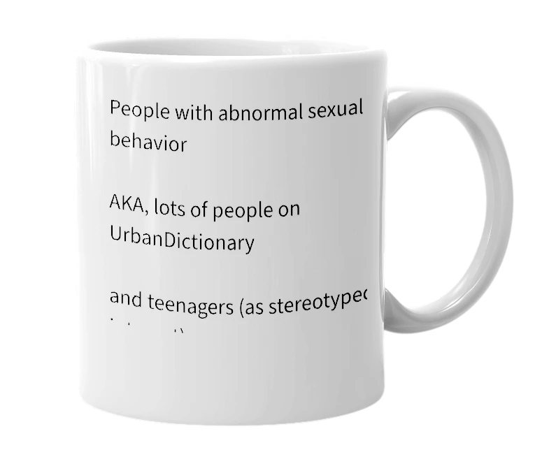 White mug with the definition of 'Perverts'