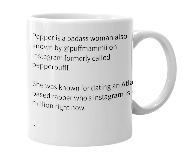White mug with the definition of 'Pepper'