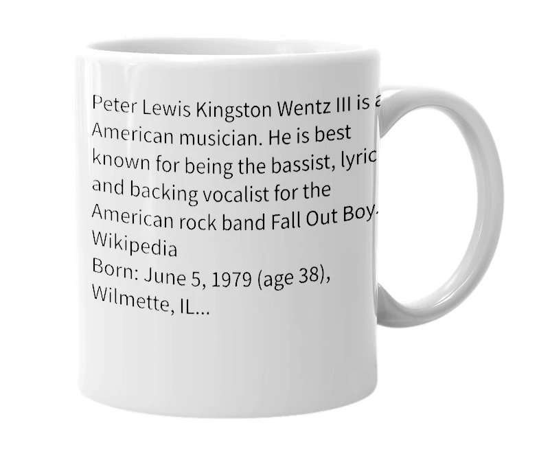 White mug with the definition of 'Pete Wentz'