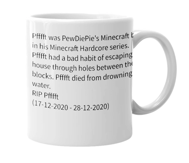 White mug with the definition of 'Pfffft'