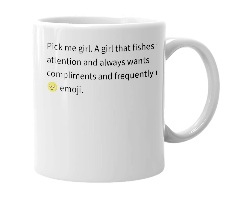 White mug with the definition of 'Pmg'