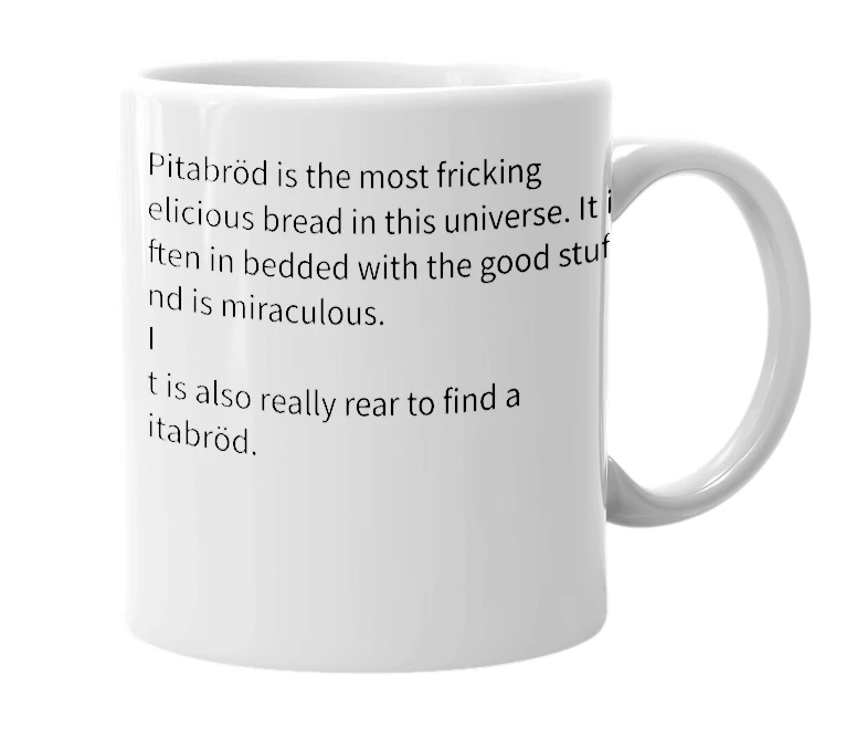 White mug with the definition of 'Pitabröd'