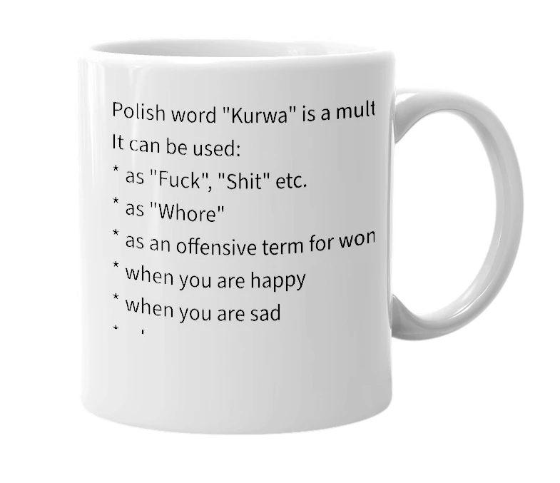 White mug with the definition of 'KURWA'
