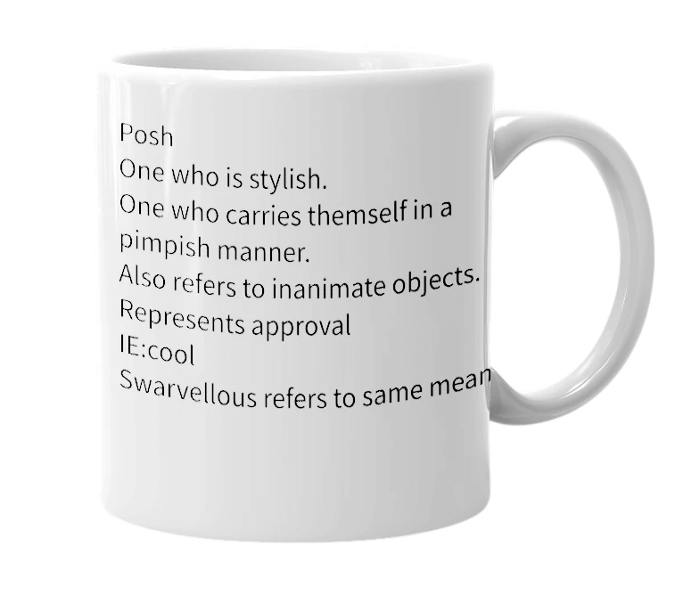White mug with the definition of 'swarve'