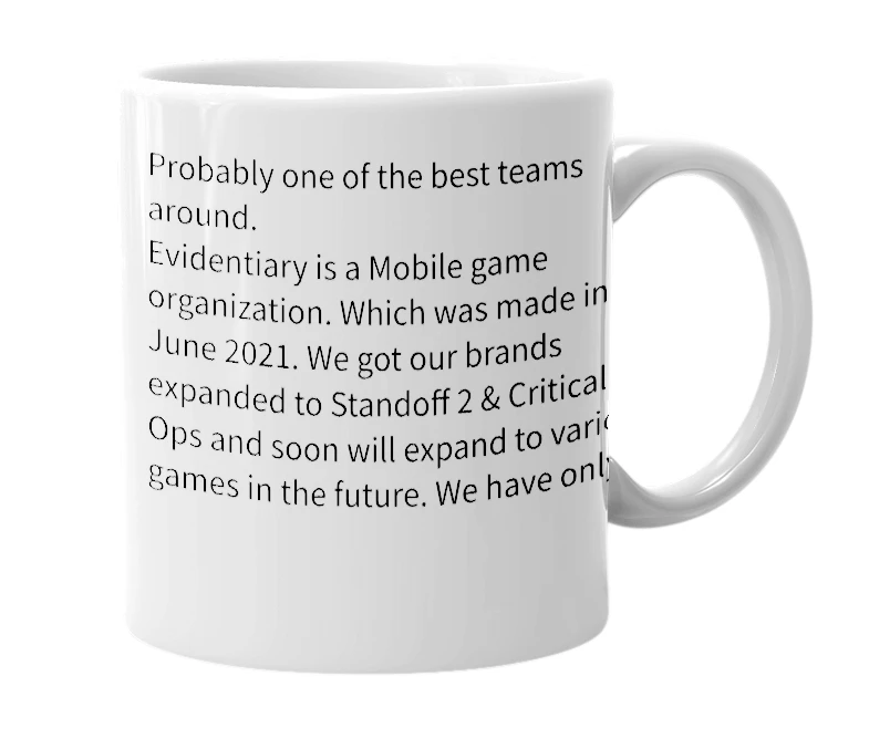 White mug with the definition of 'Evid'