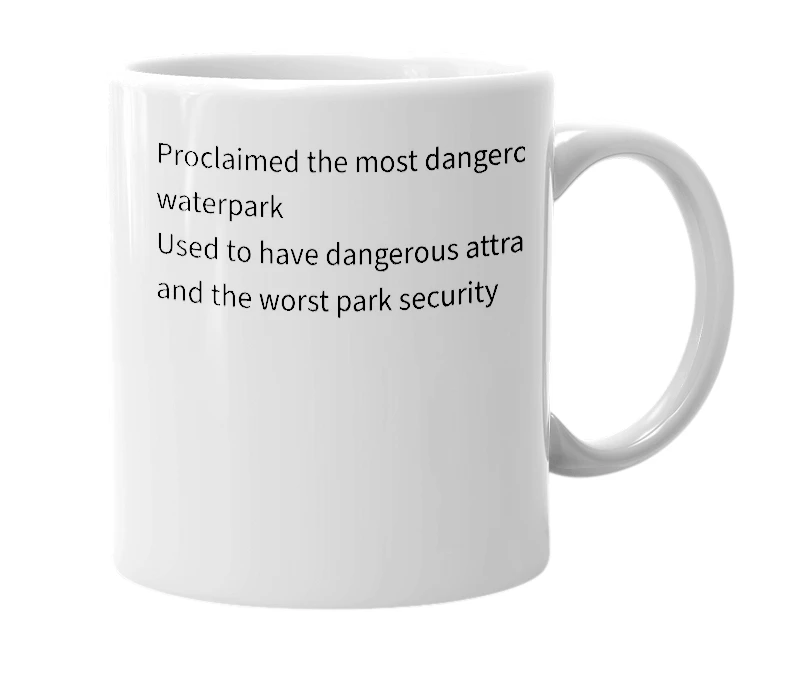 White mug with the definition of 'Action Park'