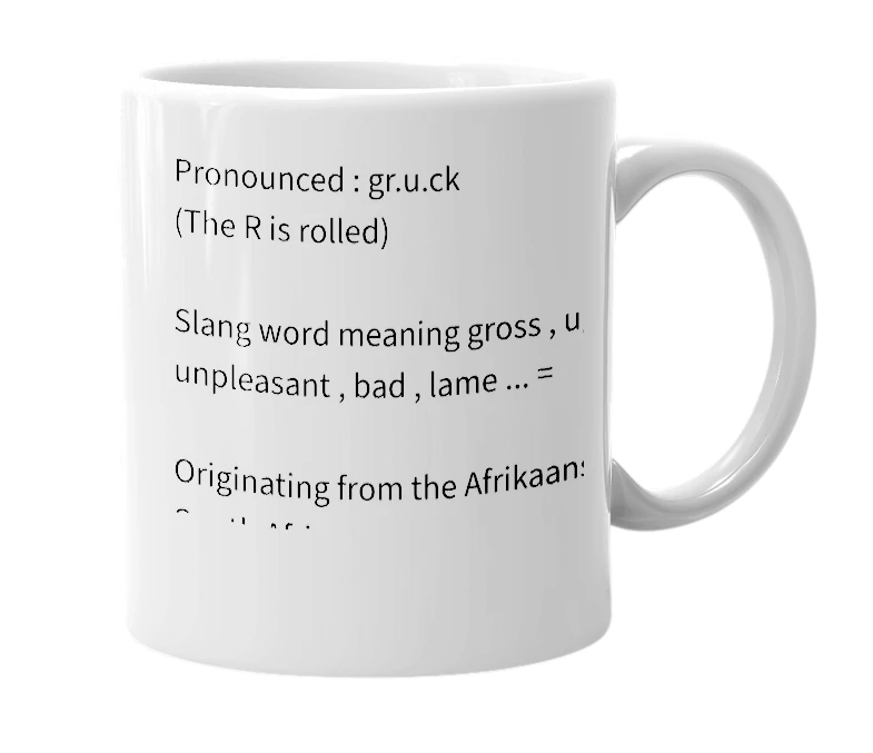 White mug with the definition of 'Grak'