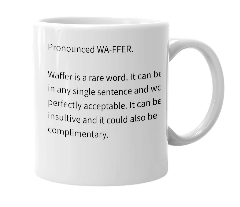 White mug with the definition of 'Waffer'
