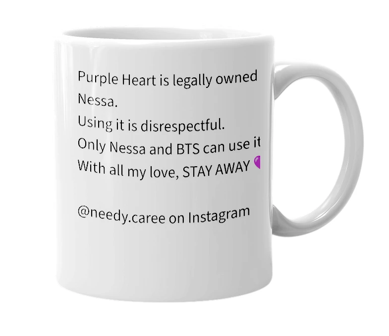 White mug with the definition of 'Purple Heart'