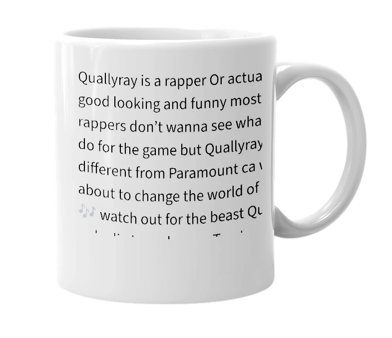 White mug with the definition of 'Quallyray'
