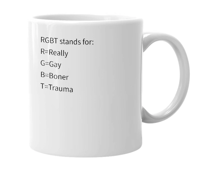 White mug with the definition of 'RGBT'