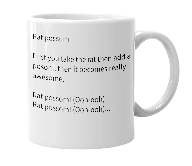 White mug with the definition of 'rat possum'